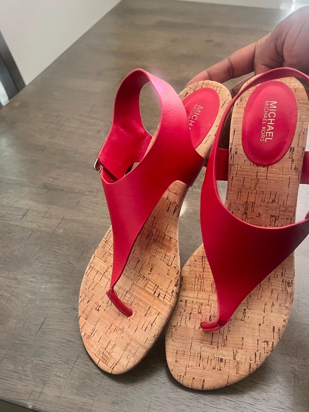 MICHAEL Michael Kors Red Cork Wedge Thong Sandals - Open Back